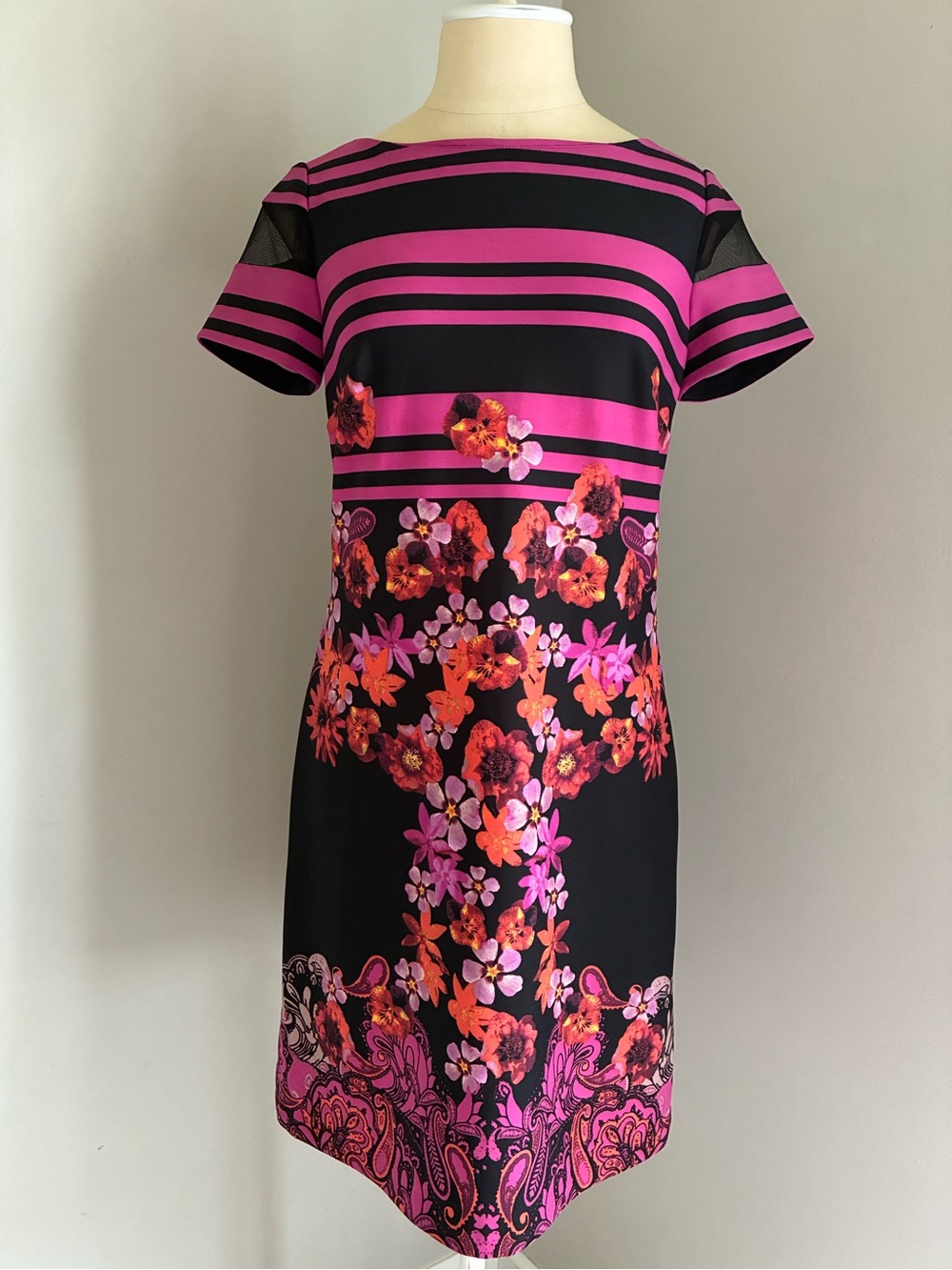 Donna Morgan Pink Black Floral Sheath Dress Size 4